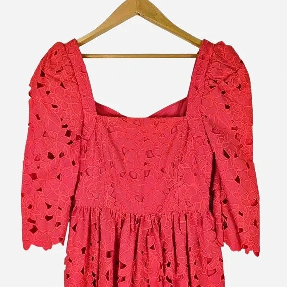 NWT Cara Cara Hart Dress Hibiscus Eyelet Cotton Puff Sleeve Mini NWT Size 2 - Picture 4 of 10